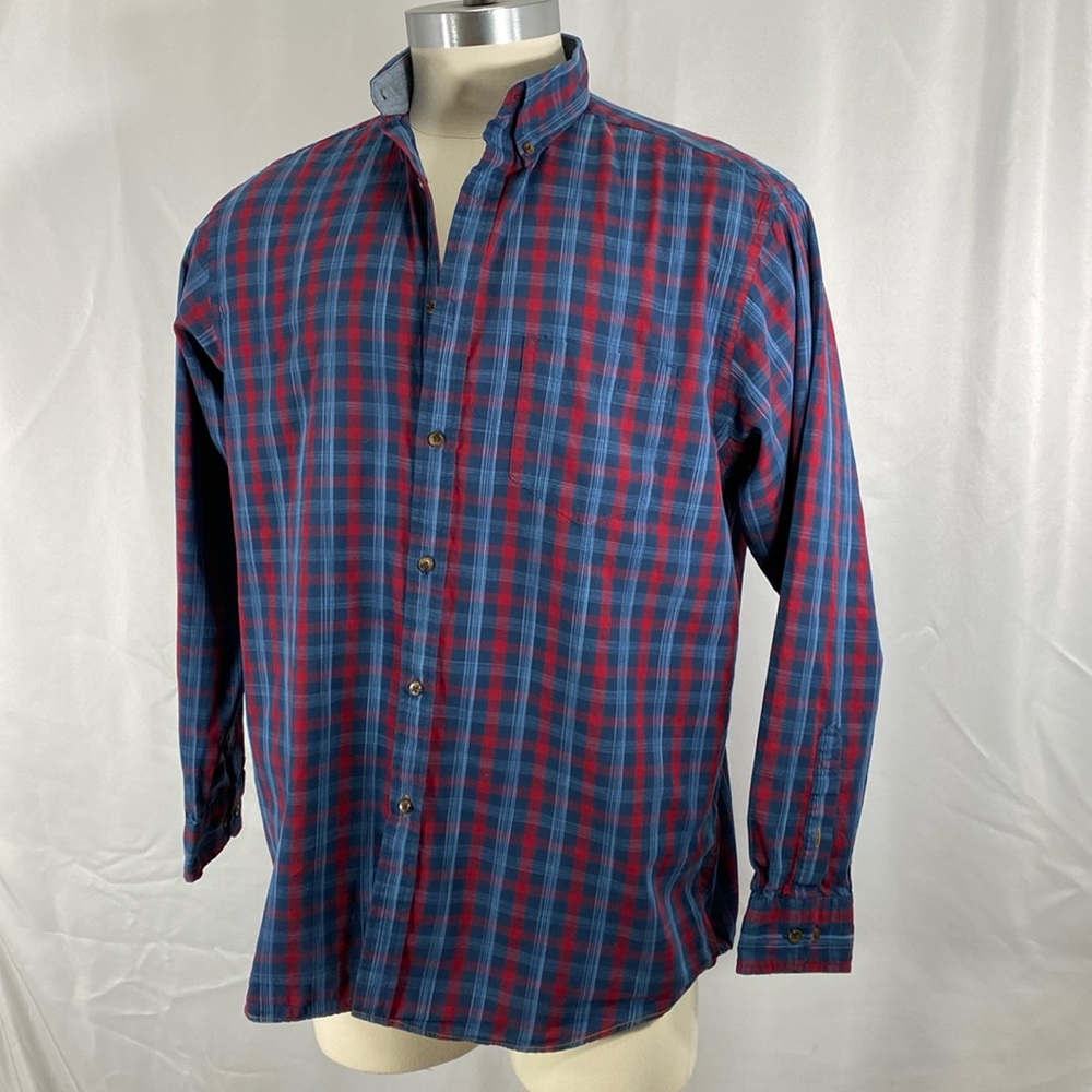 Roundtree & Yorke Casuals striped button down dress shirt blue red office large